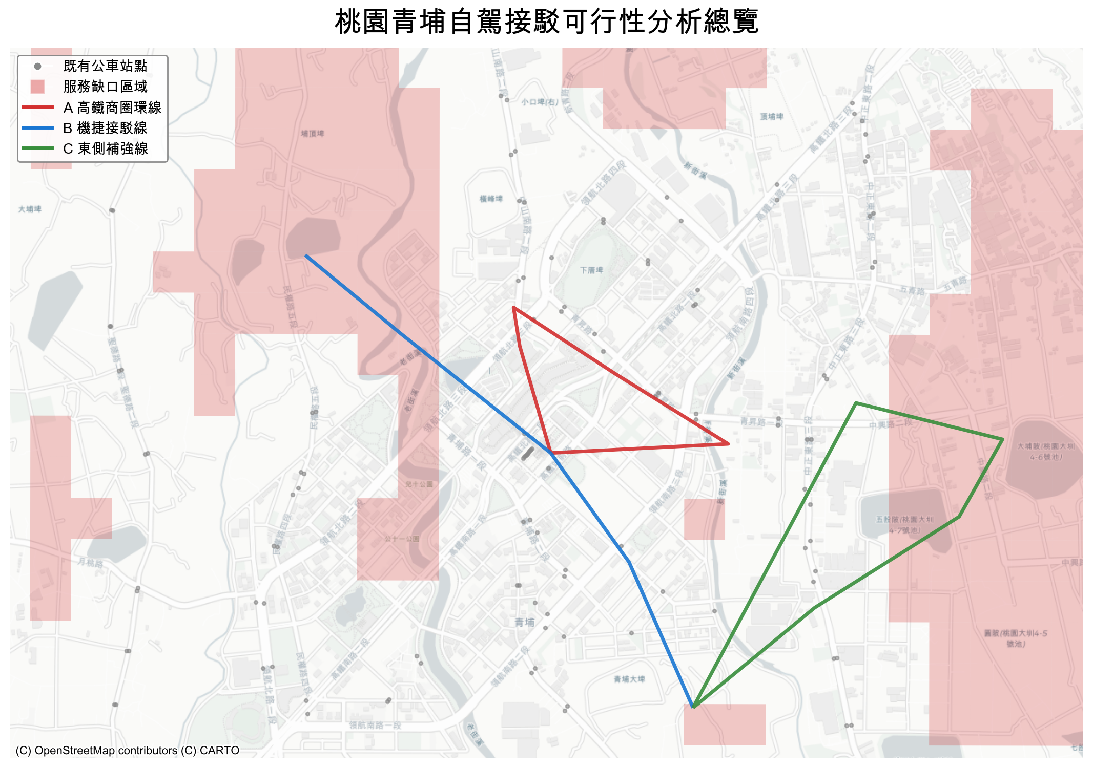 桃園青埔自駕接駁分析總覽圖